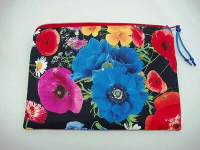 Padded Zipper Cosmetic Jewelry Pouch in Bright Floral Collage Print - image3